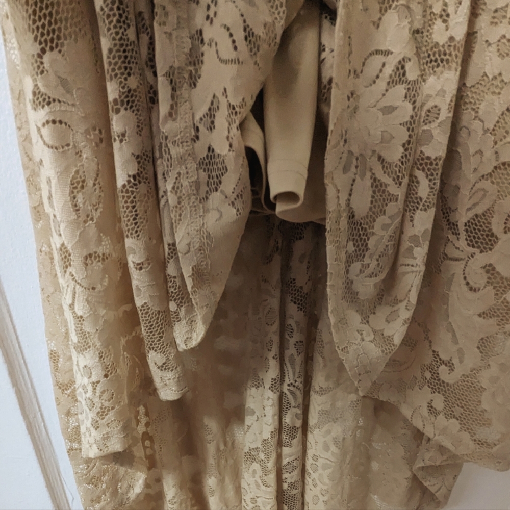 Champagne High Low Illusion Sweetheart Neckline Lace Dress - Picture 5 of 11